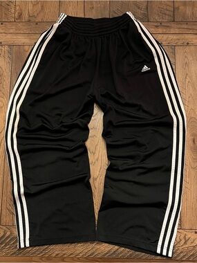 Adidas Track Pants Men's M Black White Stripe Baggy Wide Leg Sweatpants Y2K